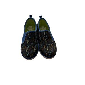 Livie & Luca Kids drawing print Slip-On Shoes Size 12 Black & Blue Canvas NIB